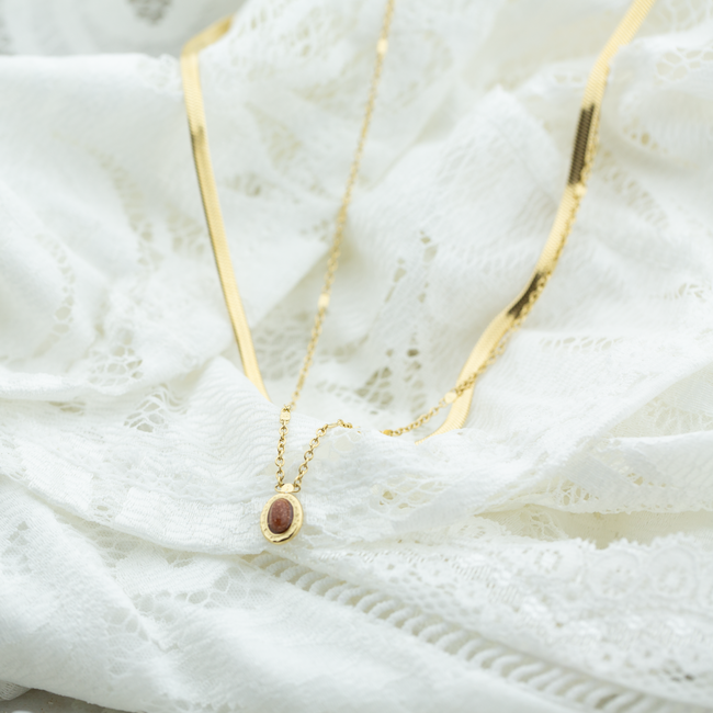 Bohm Paris Dubbele ketting met witte ovaal steen