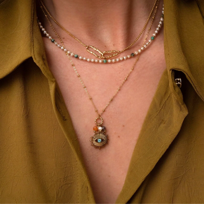 Bohm Paris Goud ketting met verbinding, parels of zon oog