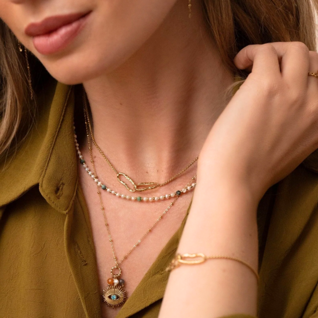 Bohm Paris Goud ketting met verbinding, parels of zon oog