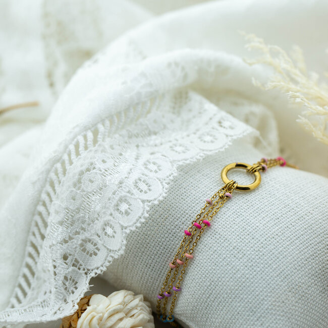 Beadle Regenboog gekleurde bolletjes armband