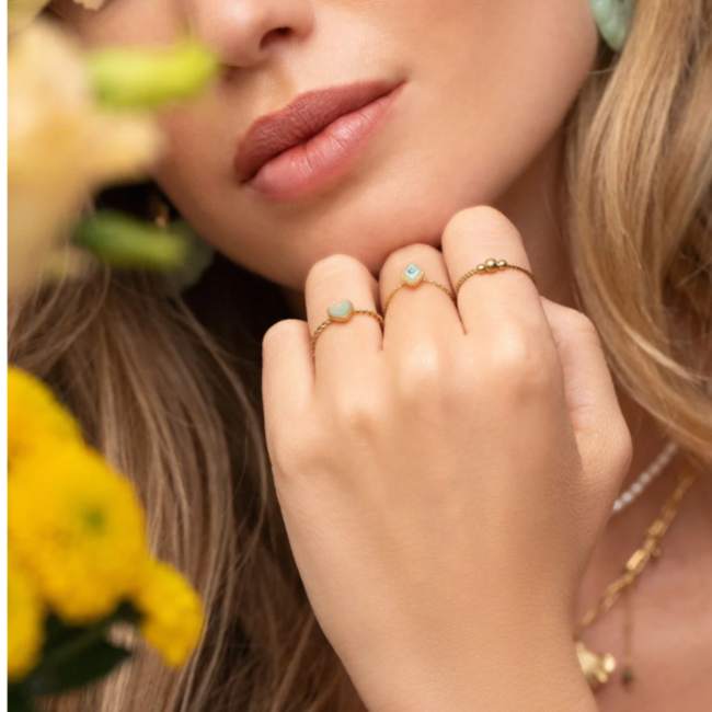 Bohm Paris Set van 3 matching goud crystal ringen turquoise