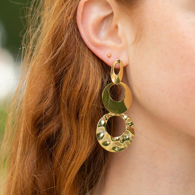 Day & Eve by Go Dutch Label Lange ronde vormen oorbellen gehamerd