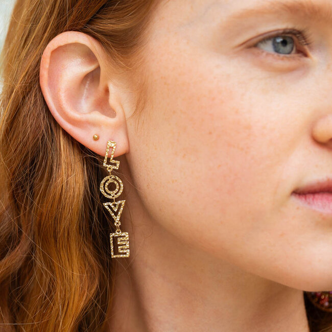 Day & Eve  Gouden love tekst stainless steel oorbellen