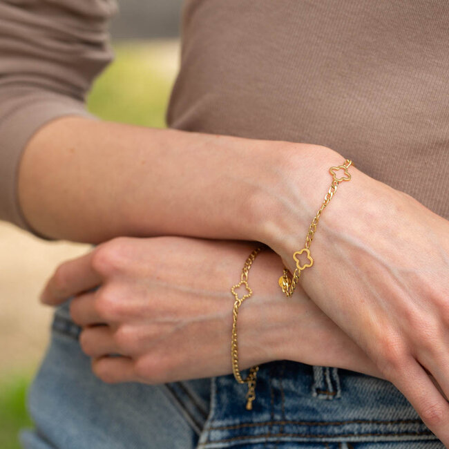 Day & Eve  Stainless steel Goud armband met klaver