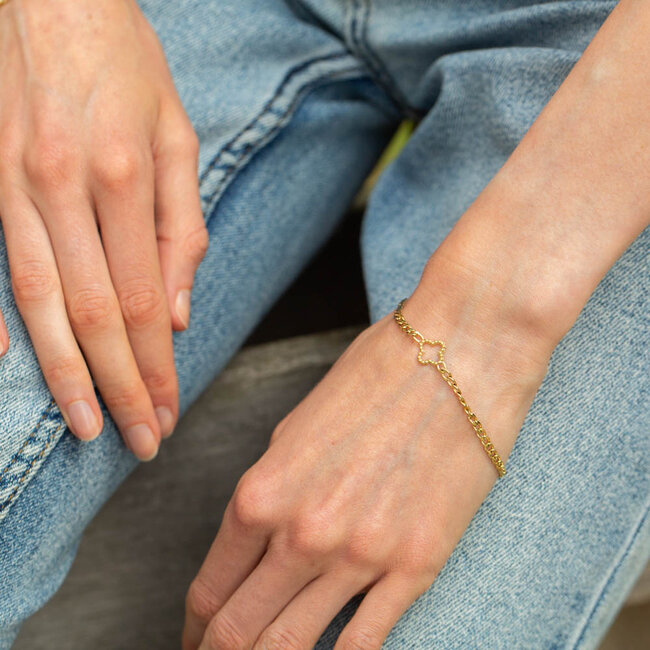 Day & Eve  Stainless steel Goud armband met klaver