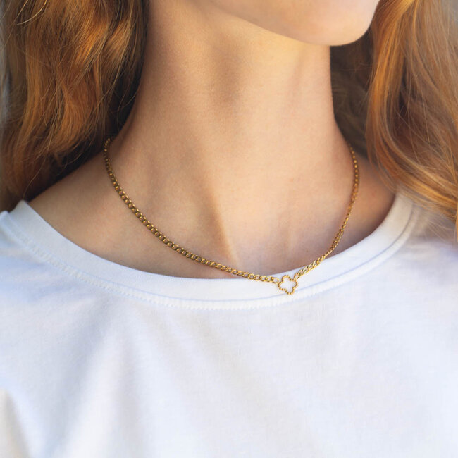 Day & Eve  Goud schakelketting met klaver