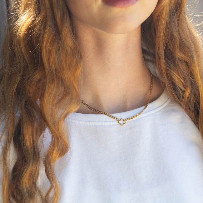 Day & Eve  Goud schakelketting met klaver