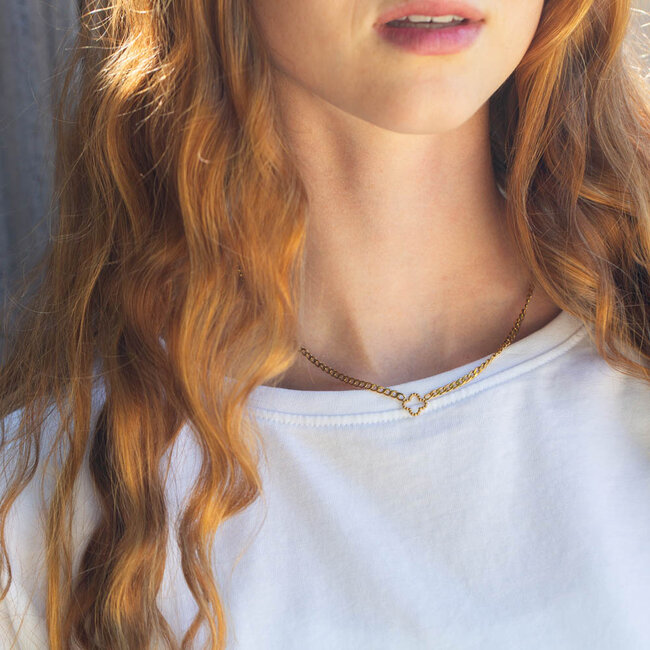 Day & Eve  Goud schakelketting met klaver