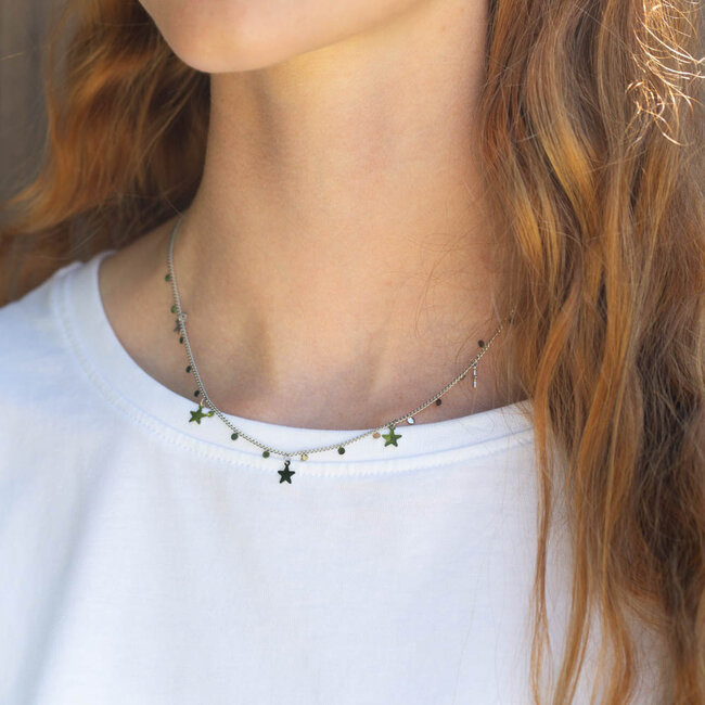 Day & Eve  Zilver ketting met sterren en muntjes