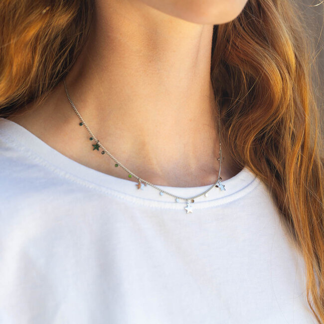 Day & Eve  Zilver ketting met sterren en muntjes