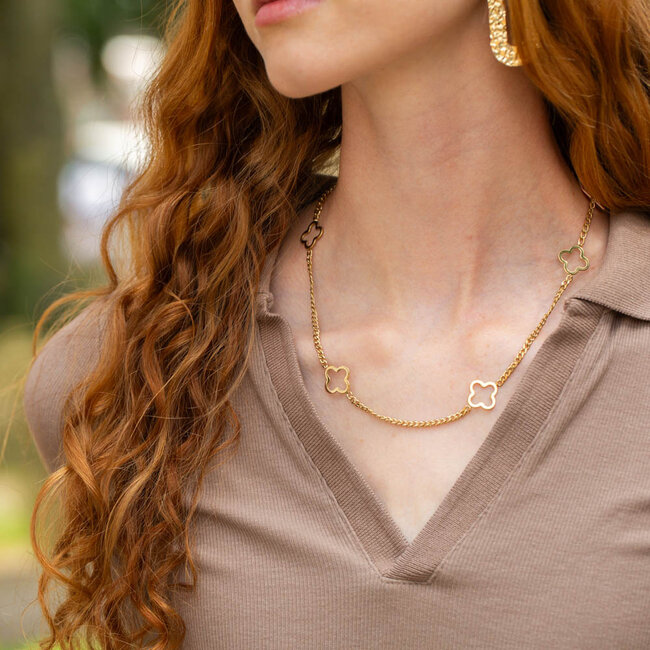 Day & Eve  Goud ketting met klavers