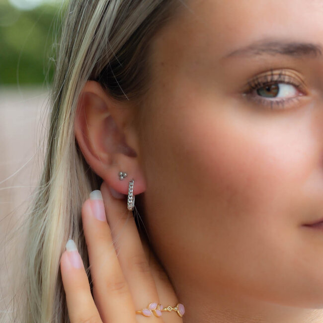 KARMA Echt zilver schakelpatroon rechtoek oorbellen