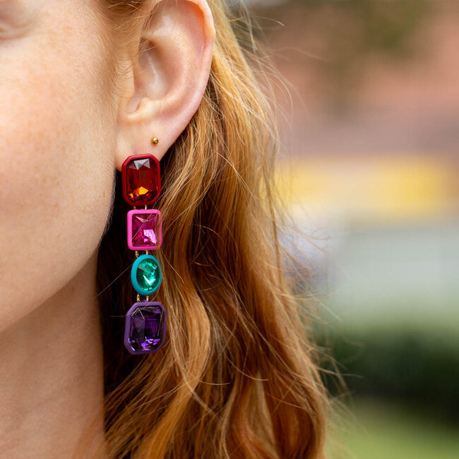 Biba Opvallende statement vrolijke gekleurde stenen oorbellen