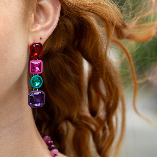 Biba Opvallende statement vrolijke gekleurde stenen oorbellen