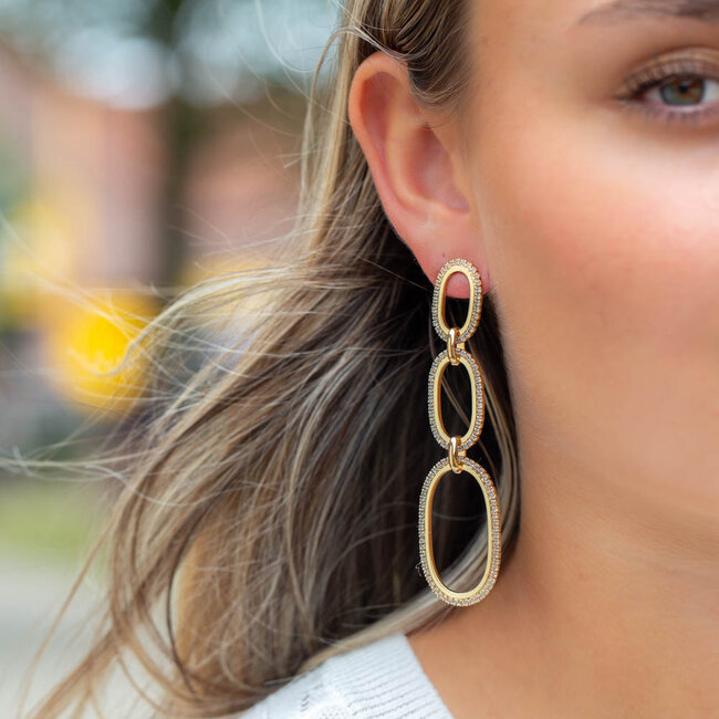 Trendy Gouden Glitter Schakel lange ovaal Oorbellen