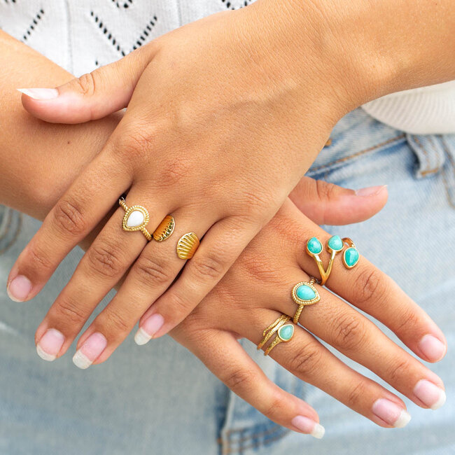 Beadle Mooie Gouden stainless steel ringen met Turquoise Stenen