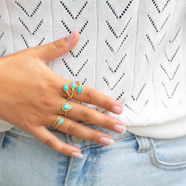 Beadle Mooie Gouden stainless steel ringen met Turquoise Stenen