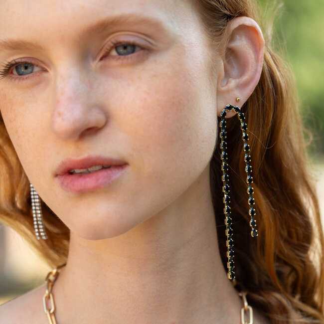 Day & Eve  Partyproof lange  zwarte glitter oorbellen