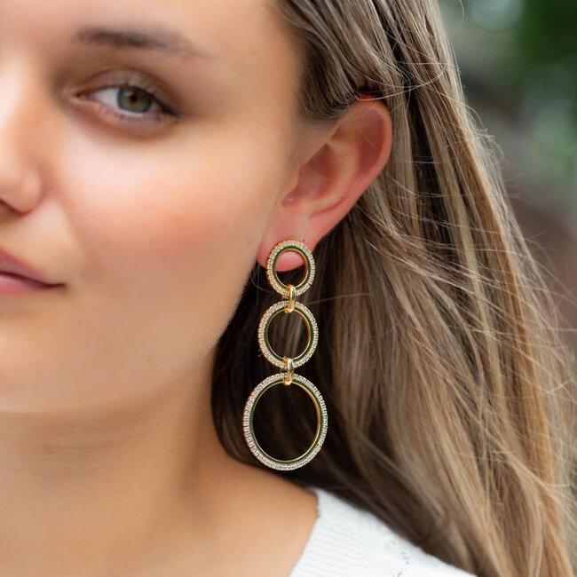 Biba Glitter lange ronde open oorbellen crystal
