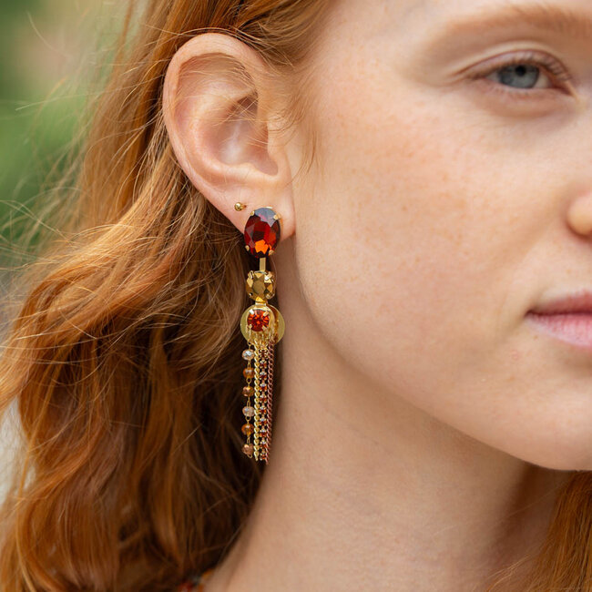 Bruine crystal steen indian summer oorbellen