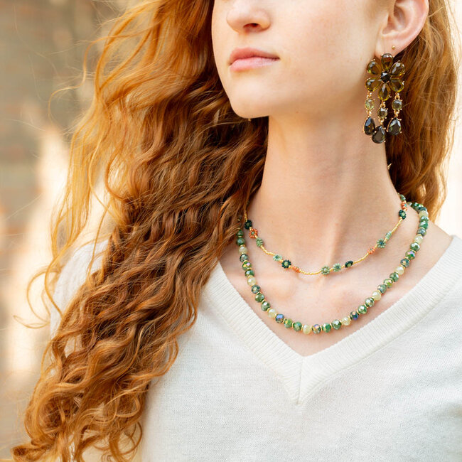 Biba Kralenketting met  groene kralen of bloemen