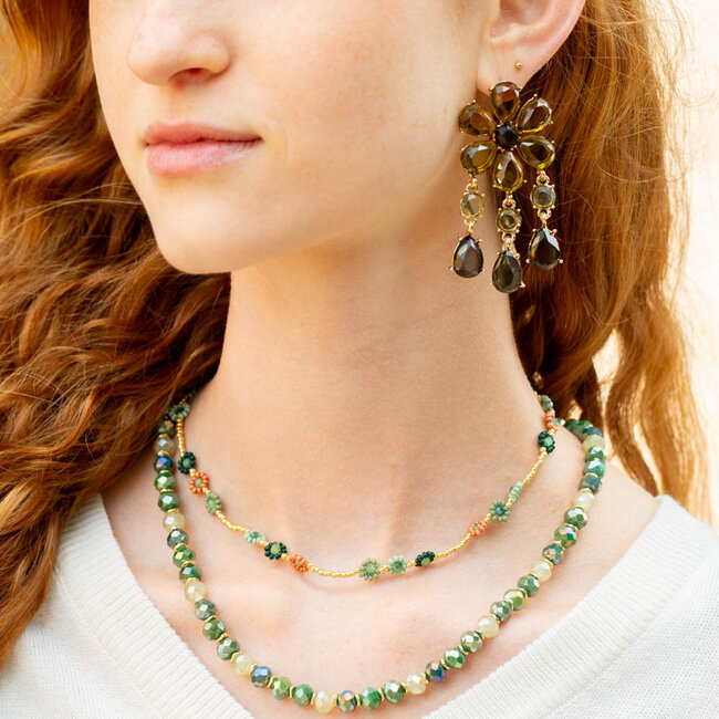 Biba Kralenketting met  groene kralen of bloemen