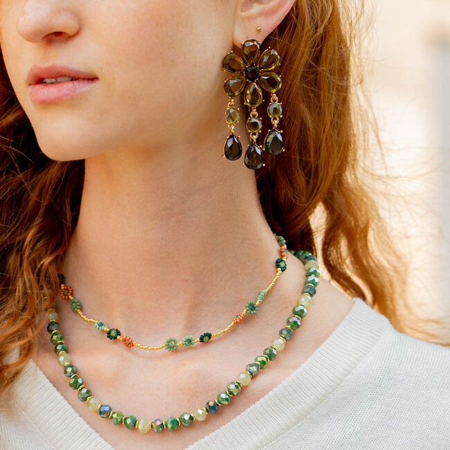 Biba Kralenketting met  groene kralen of bloemen