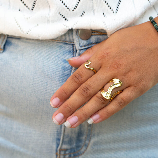Stainless steel goud golf of grote abstracte ring