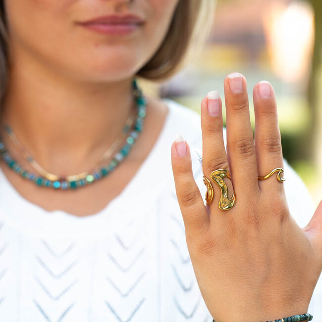 Beadle Stainless steel goud golf of grote abstracte ring