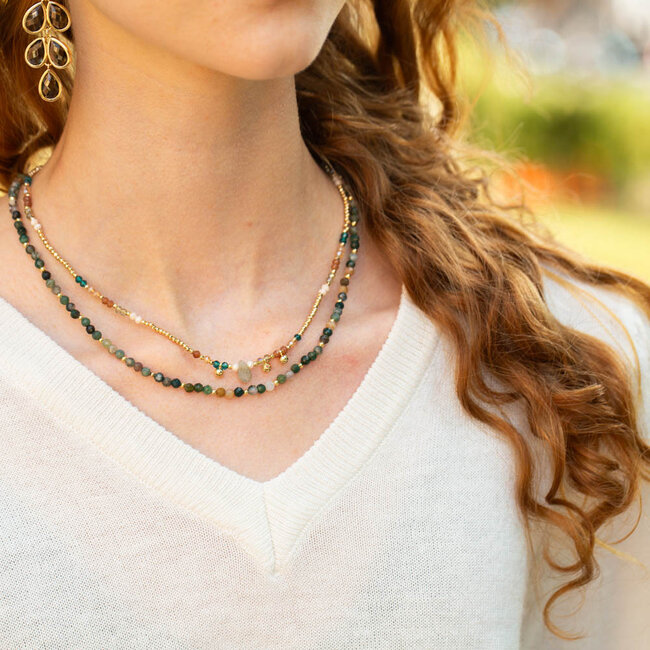 Biba Groene natuursteen ketting en ketting met druppel