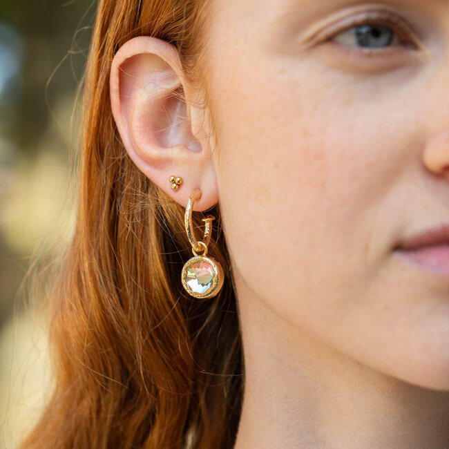 Gouden  ronde oorbellen met Crystal shiny steen