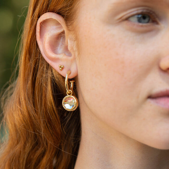 Biba Gouden  ronde oorbellen met Crystal shiny steen