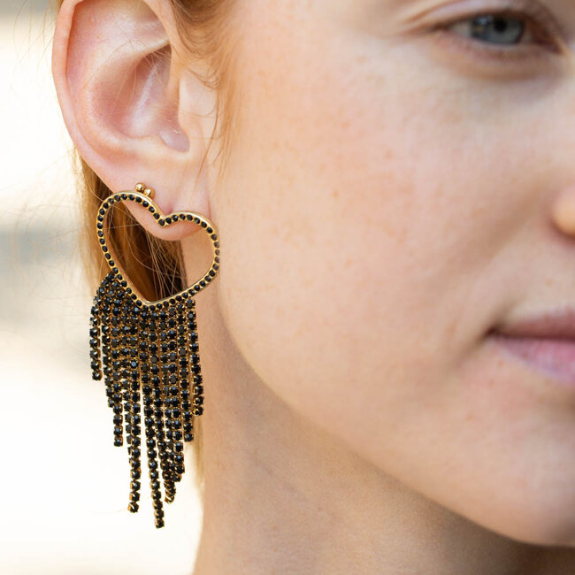 Day & Eve  Zwarte glitter party hart oorbellen