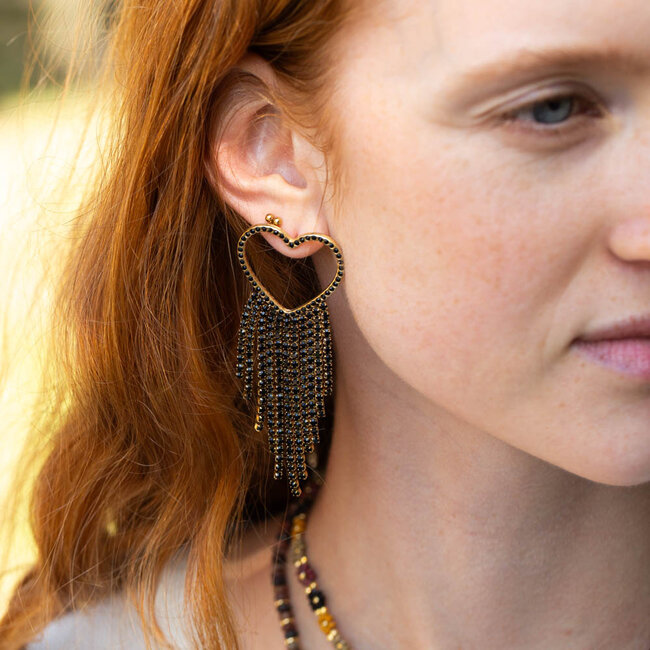 Day & Eve by Go Dutch Label Zwarte glitter party hart oorbellen