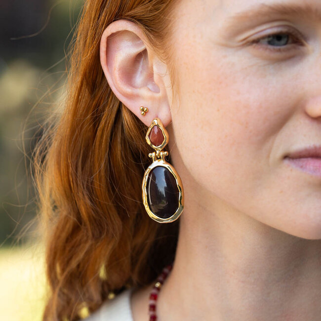 Biba Opvallende statement oorbellen met stenen in herfst kleuren