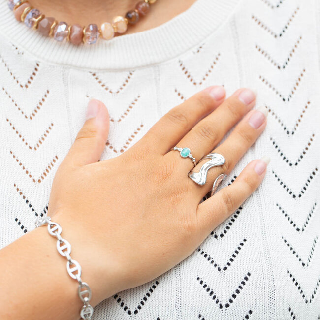 Beadle Statement zilveren ring of turquoise steentje fijne ring