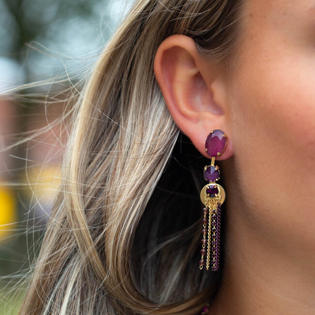 Paarse crystal steen indian summer oorbellen