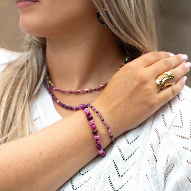Natuurstenen roze paarse armband