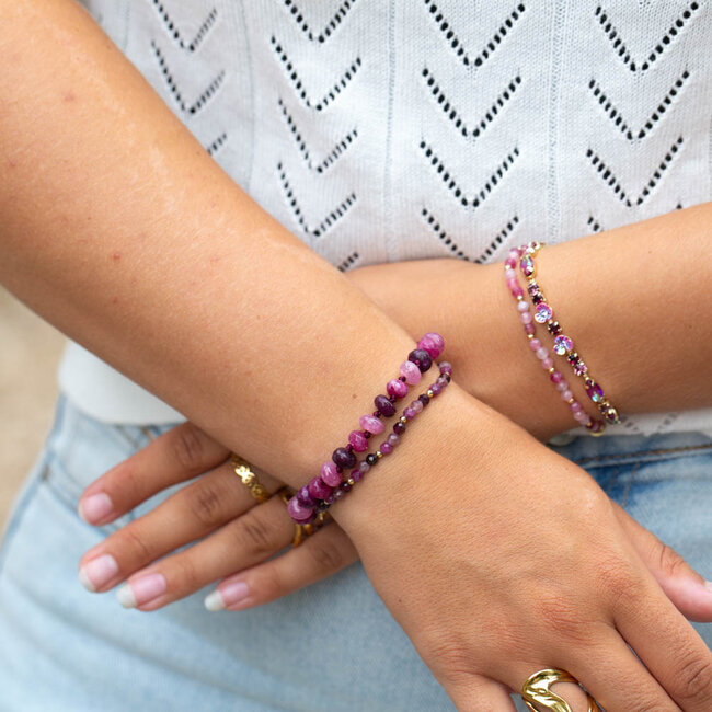Natuurstenen roze paarse armband