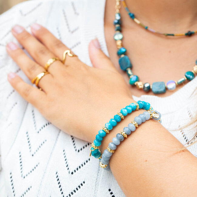 Biba Natuursteen facet rondel armband  grijs of turquoise blauw