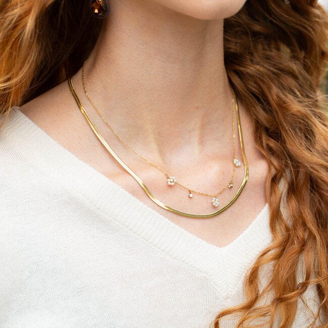 Beadle Gouden platte schakel of parel ketting