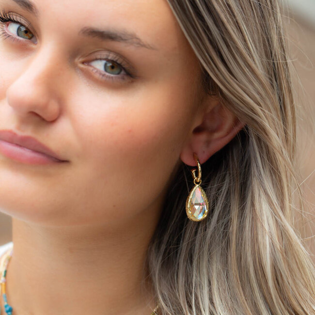 Biba Gouden druppel oorbellen met Crystal steen