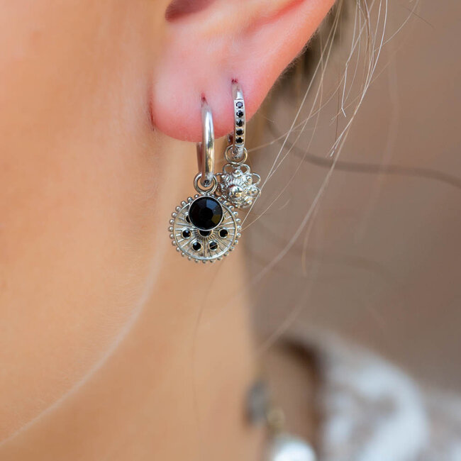 IXXXI Zilver oorringen met munt en zwarte steen crystal