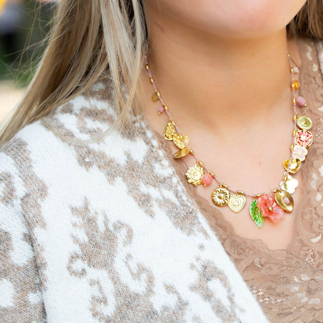 Beadle Eyecatcher bedelketting met bloemen en hart bedels