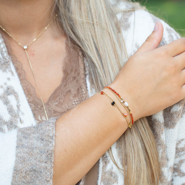 ZAG  Bijoux Goud armband dubbel met rood oranje natuurstenen en parel