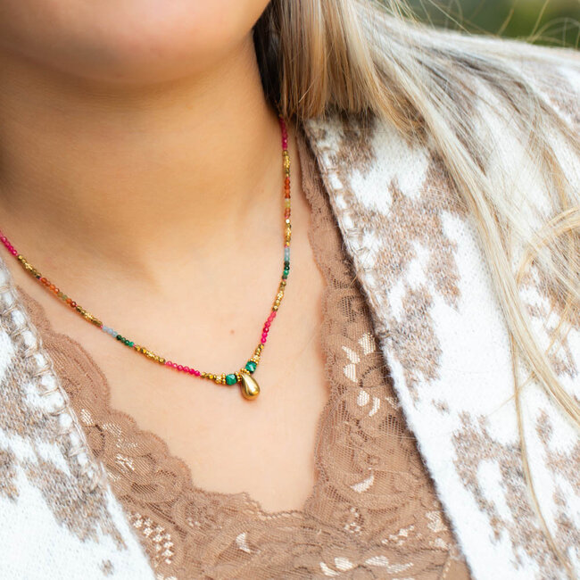 Ketting met natuursteentjes en teardrop