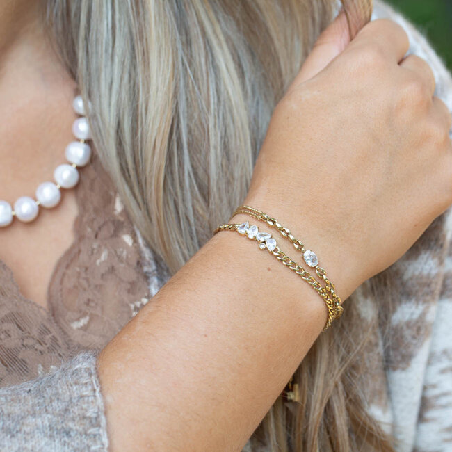 ZAG  Bijoux Goud chique statement schakels armband met zirconia glitter
