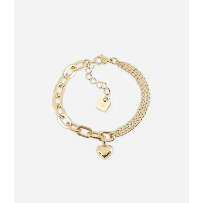 Gouden grovere schakelarmband met hart