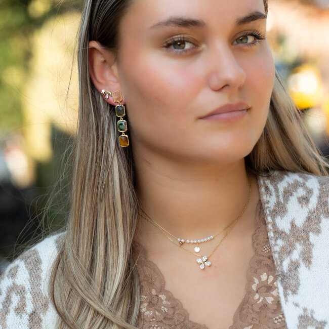 ZAG  Bijoux Stainless steel parels en crystal bloem ketting