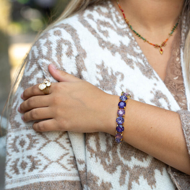 Paarse grote vierkante stenen armband